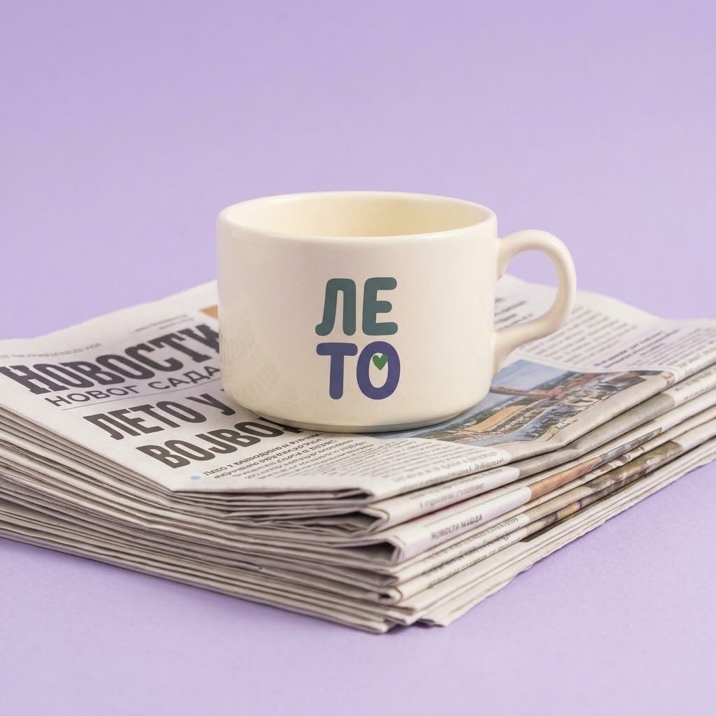 Bela šoljica sa šarenim natpisom Leto